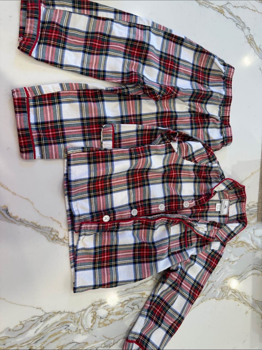 Petite Plume Plaid Flannel Pajama Set - Red & White